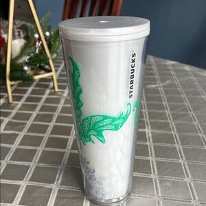 Starbucks White and Green Leaf Tumbler